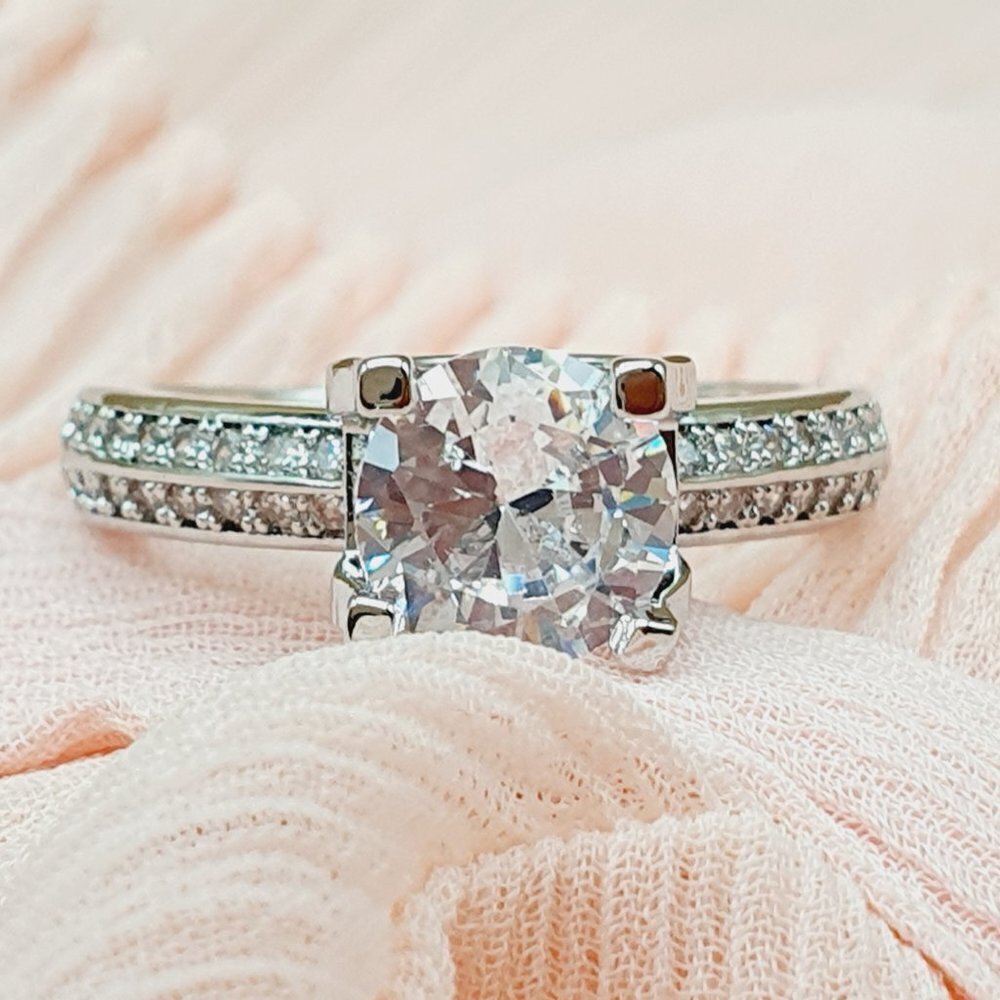 Unique Cubic Dainty Double Layer Macro Pave Silver Rings for Women, INDN8377